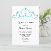 Blue Teal Diamond Tiara Quinceanera Party Invite (Standing Front)