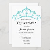 Blue Teal Diamond Tiara Quinceanera Party Invite (Front/Back)