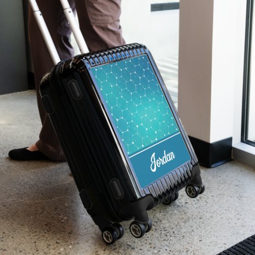 Blue Teal DNA Pattern  Add Your Name Luggage