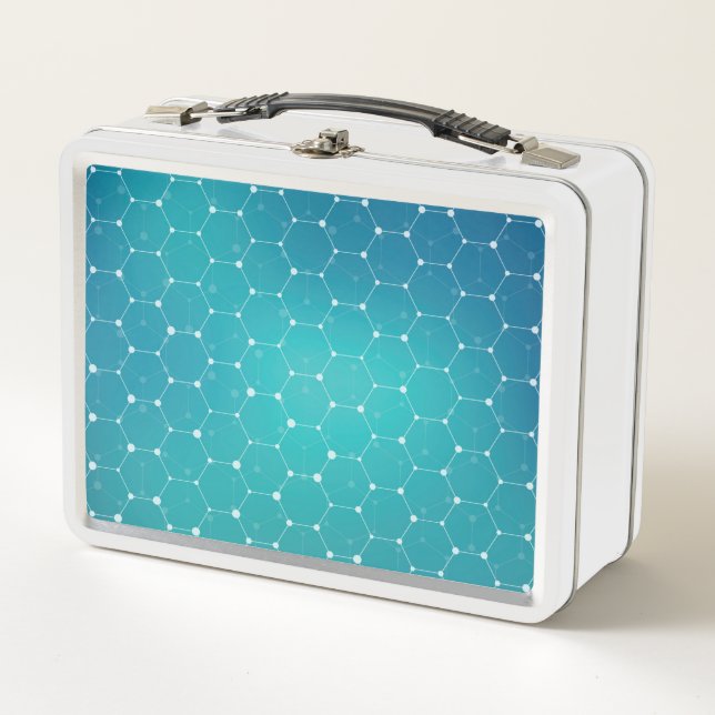 Blue Teal DNA Pattern Metal Lunch Box (Front)