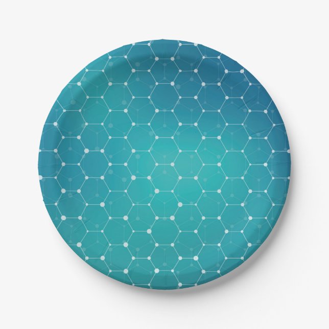 Blue Teal DNA Pattern Paper Plates (Front)