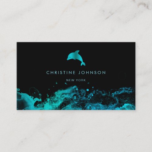 blue teal dolphin logo design business card