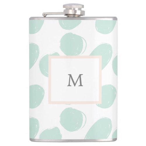 blue teal doodle hand drawn polka dots monogram flask