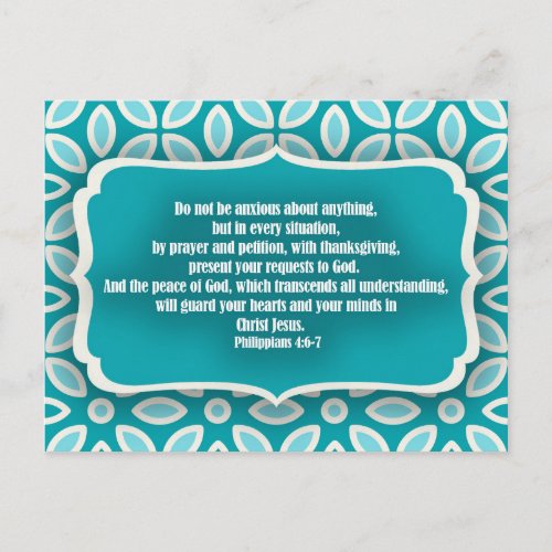 Blue Teal Floral Bible Verse Encouragement Postcard