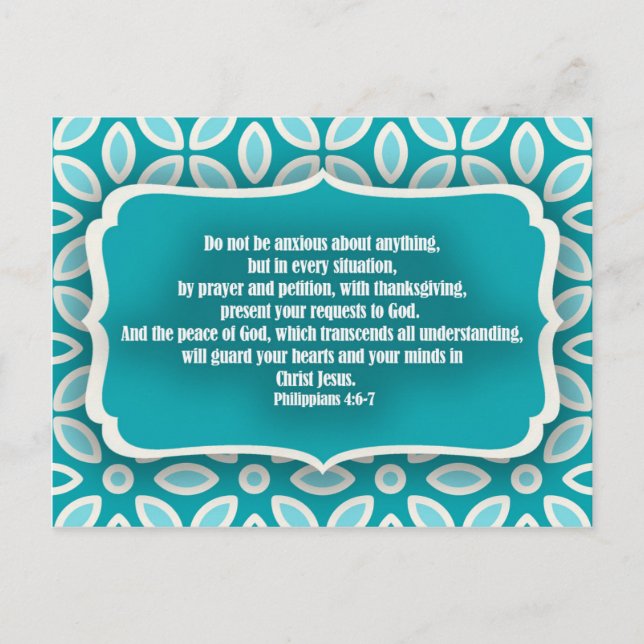 Blue Teal Floral Bible Verse Encouragement Postcard (Front)