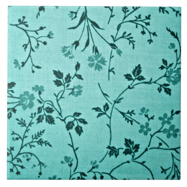 Blue Teal Floral pattern Ceramic Tile