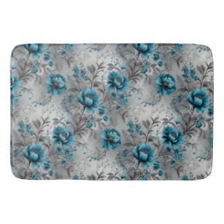 Blue Teal Floral Vibrant Bath Mat