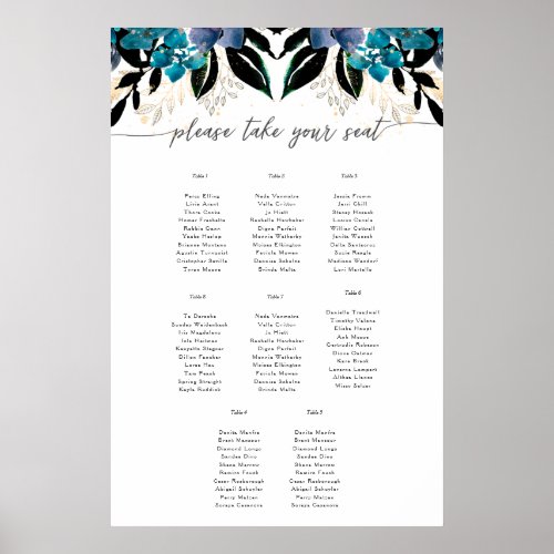 Blue teal Floral Wedding border Poster