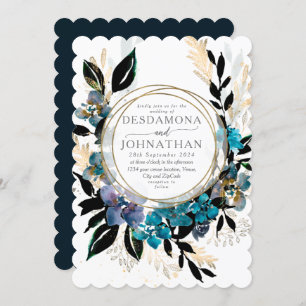 Blue teal Floral Wedding Bouquet Invitation