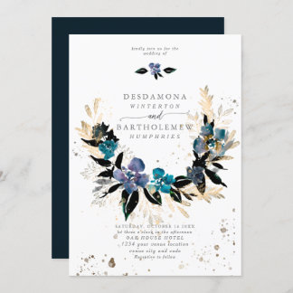 Blue teal Floral Wedding Bouquet Invitation