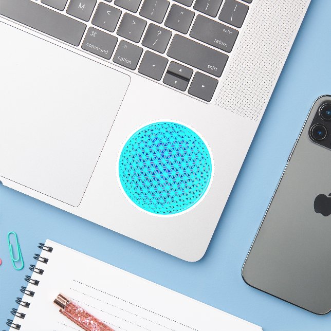 Blue teal flower of life, scared geometry  sticker (Laptop w/ iPhone)