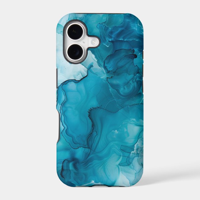 Blue Teal Fluid Ink Marble Swirls Case-Mate iPhone Case (Back)