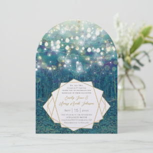 Blue Teal Garland of Fairy Lights Forest Wedding Invitation