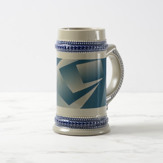 Blue Teal geometry Beer Stein (Front Right)