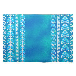 Blue Teal Glass Greek Pattern Cloth Placemat