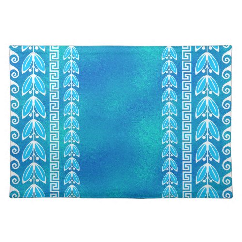 Blue Teal Glass Greek  Pattern Cloth Placemat