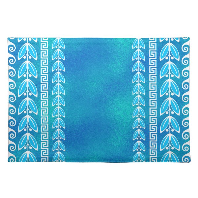 Blue Teal Glass Greek  Pattern Cloth Placemat (Front)