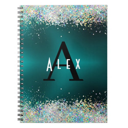 Blue Teal Glitter Monogram Add Your Name  Initial Notebook