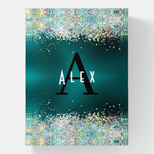 Blue Teal Glitter Monogram Add Your Name + Initial Paperweight