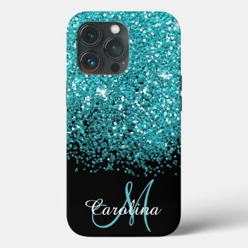 Blue  Teal  Glitter  Name And Monogram  Girly Case by CoolestPhoneCases at Zazzle