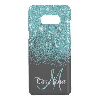 Blue  Teal  Glitter  Name And Monogram  Girly Uncommon Samsung Galaxy S8  Case by CoolestPhoneCases at Zazzle