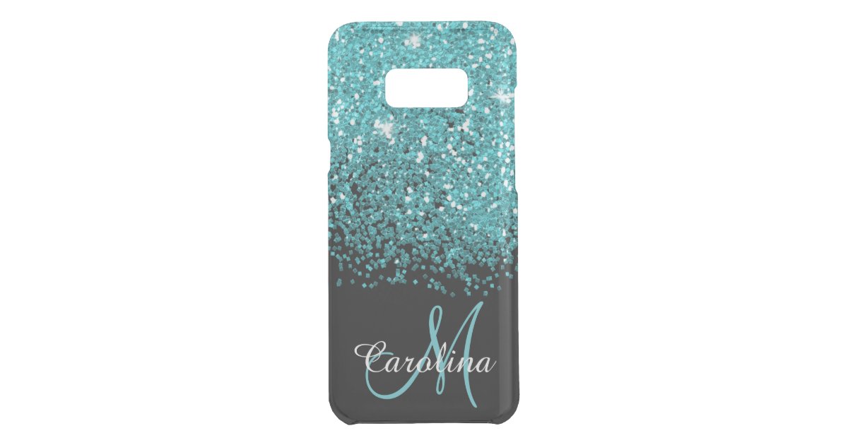 Blue Teal Glitter Name And Monogram Girly Uncommon Samsung Galaxy Case Zazzle Com