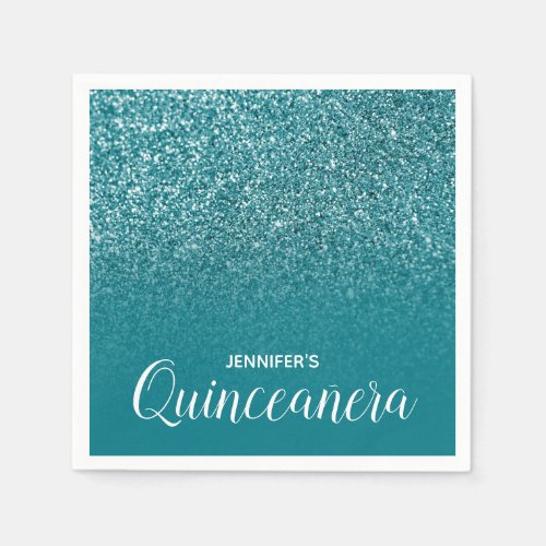 Blue Teal Glitter Ombre Quinceanera Napkins