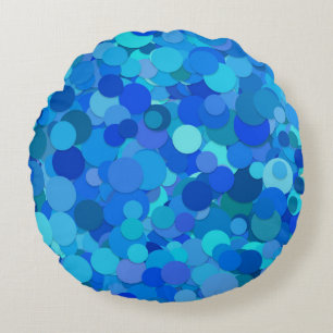 Blue Teal Glitter Sequin Round Pillow