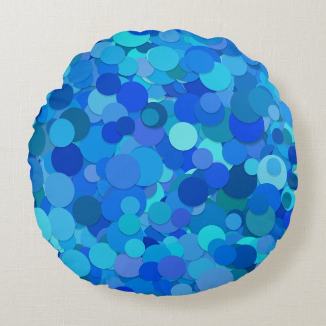 Blue Teal Glitter Sequin Round Pillow (Front)