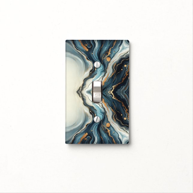 Blue Teal Gold Agate Modern Glam Elegant Beachy Light Switch Cover (In Situ)