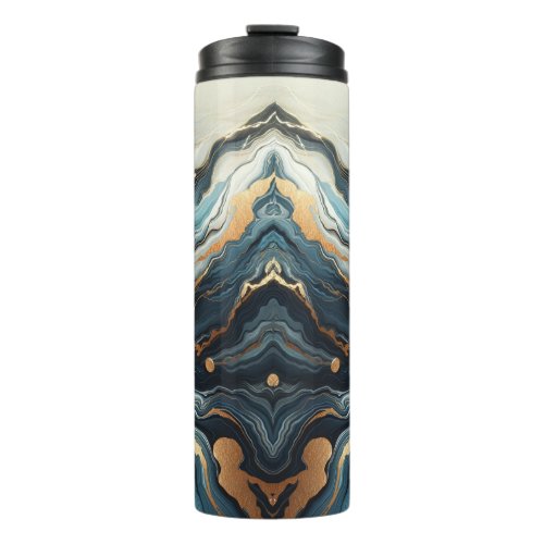 Blue Teal Gold Agate Modern Glam Elegant Beachy Thermal Tumbler