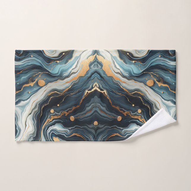 Blue Teal Gold Agate Modern Glam Elegant Wedding Bath Towel Set (Hand Towel)