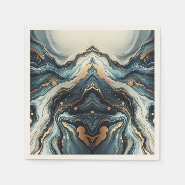 Blue Teal Gold Agate Modern Glam Elegant Wedding Napkins (Front)