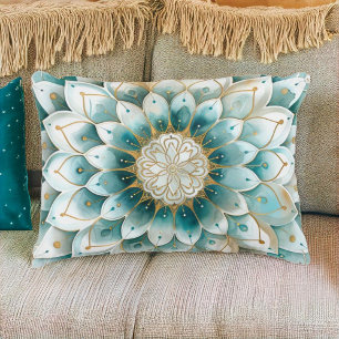 Blue Teal Gold Floral Mandala Accent Pillow