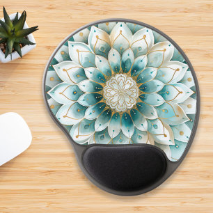 Blue Teal Gold Floral Mandala Gel Mouse Pad