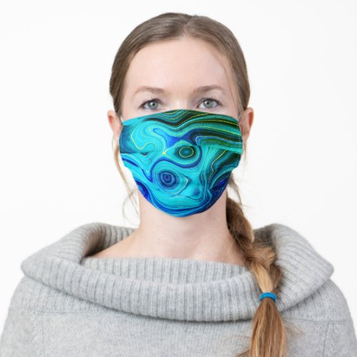 Blue teal gradient abstract geode inspired unisex adult cloth face mask