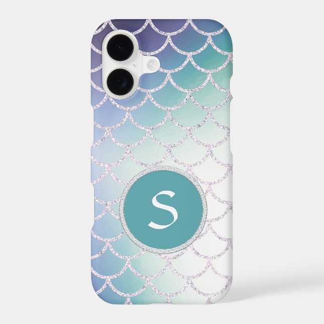 Blue Teal Gradient Luxury Fishscales Monogram Case-Mate iPhone Case (Back)