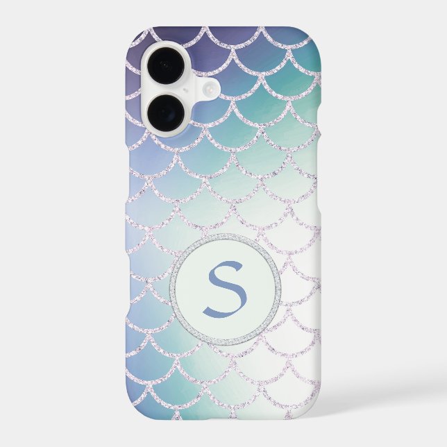 Blue Teal Gradient Luxury Fishscales Monogram Case-Mate iPhone Case (Back)