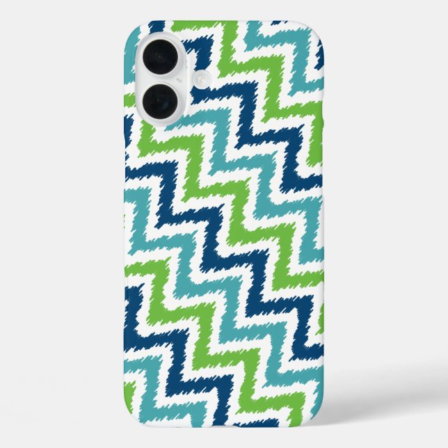 Blue Teal Green Diagonal Zigzag Ikat Pattern Case-Mate iPhone Case (Back)