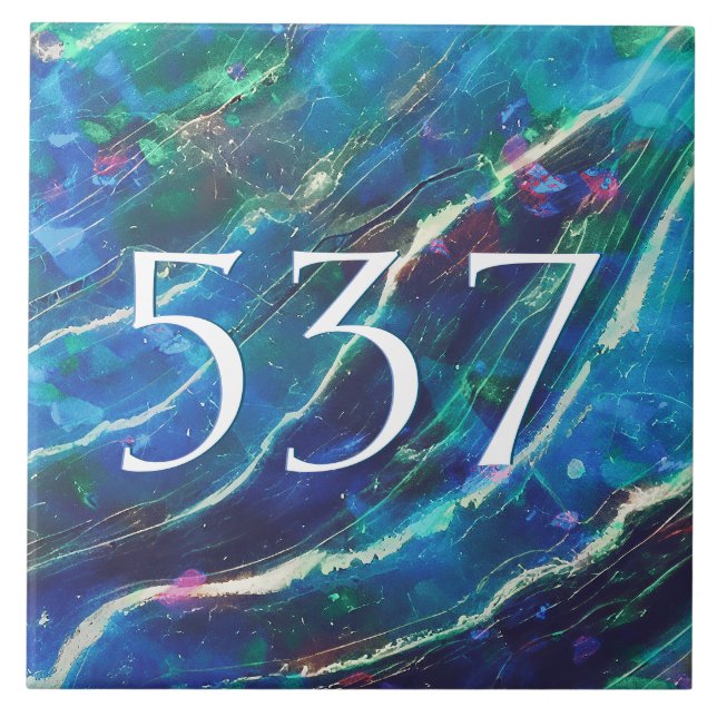 Blue Teal Green Elegant Marble House Number Plaque Ceramic Tile (Front)