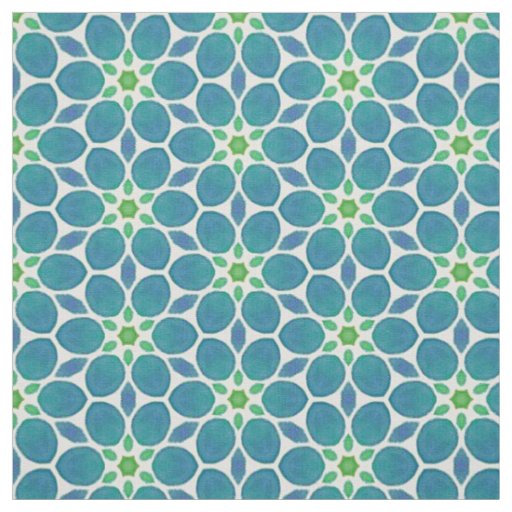 Blue teal green floral flower pattern mosaic tile fabric