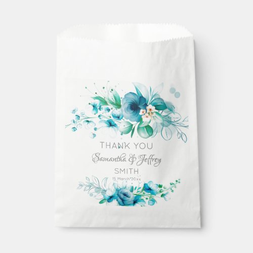 Blue teal green flowers floral  favor bag
