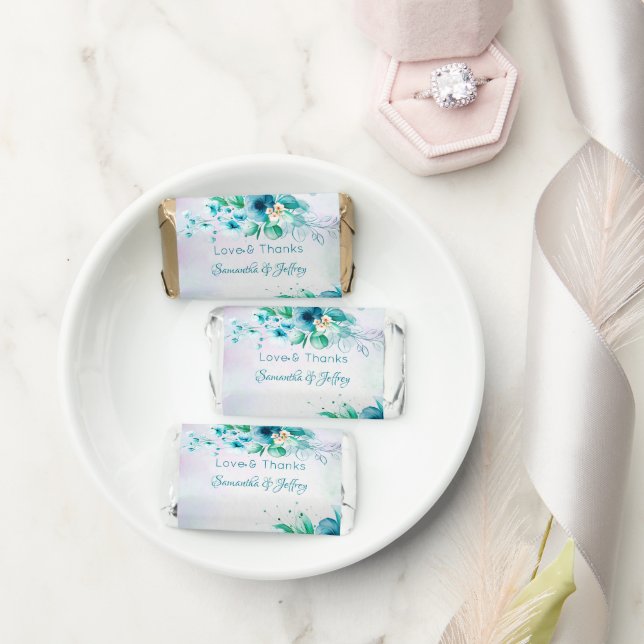 Blue teal green flowers floral wedding favors (Wedding)