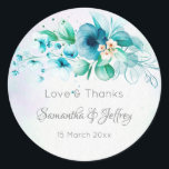Blue teal green flowers floral wedding gifts favor classic round sticker<br><div class="desc">Blue teal green flowers floral wedding gifts favor personalised sticker labels.</div>