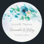 Blue teal green flowers floral wedding gifts favor classic round sticker<br><div class="desc">Blue teal green flowers floral wedding gifts favor personalised sticker labels.</div>