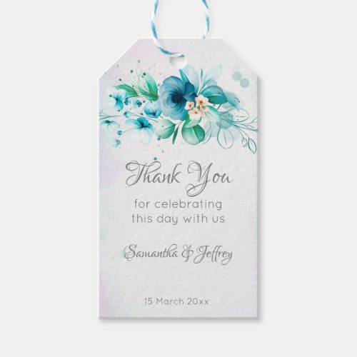 Blue teal green flowers floral wedding gifts favor gift tags