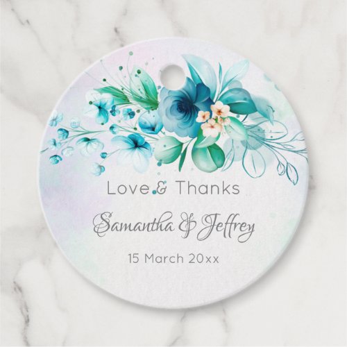 Blue teal green flowers floral wedding gifts favor tags