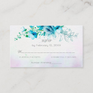 Blue teal green flowers floral wedding RSVP Enclosure Card