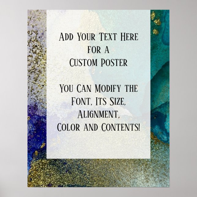 Blue, Teal, Green & Gold Abstract Alcohol Ink DIY Poster (Front)