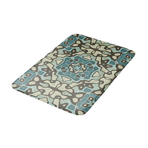 Blue Teal Green Gray Ochre Hip Orient Bali Art Bath Mat